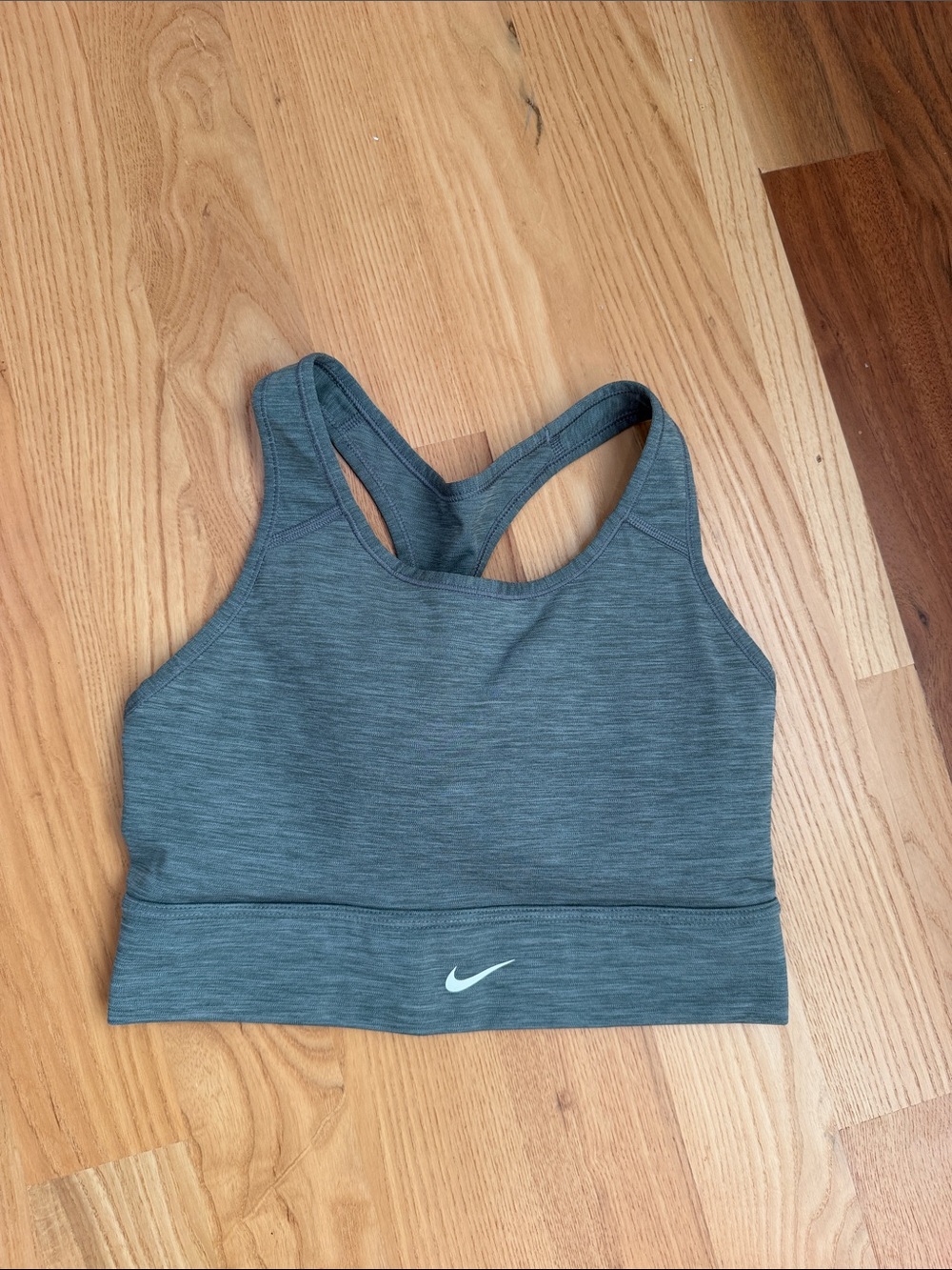 Nike Grey Racerback Sports Bra with White Swoosh